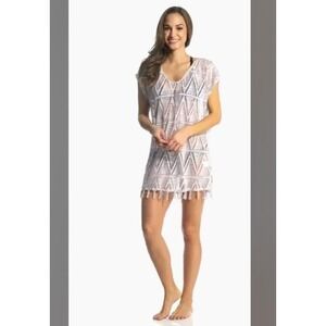 NWT Prana Women's Gray Eyelet Fringe Hem Seabrooke Swim Cover Up Tunic Sz L